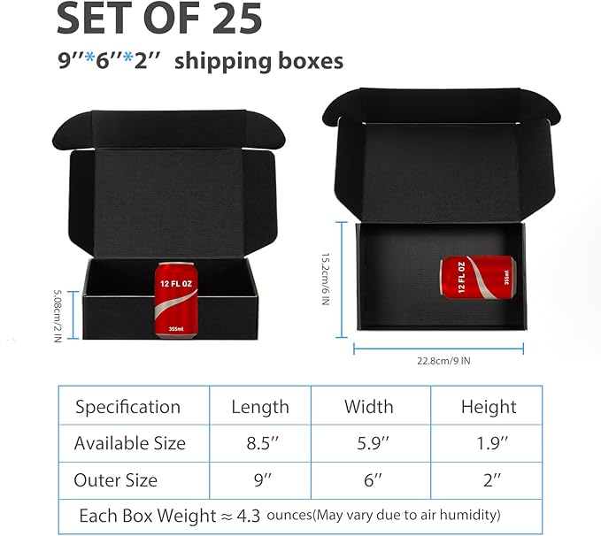 Small Shipping Boxes 9x6x2 Inch (25 Pack) - Sturdy Black Corrugated Cardboard Boxes for Small Business, Ecommerce, Mailing & Packaging | Recyclable Gift & Storage Boxes - Image 2