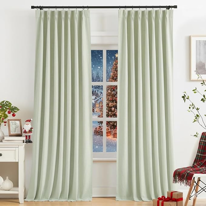Kayne Studio Soft Green Pinch Pleated Full Blackout Curtains 102", Linen Blend Thermal Insulated Soundproof Room Darkening Back Tab Window Drapes with Hooks for Living Room Bedroom(2 Panels, 40"x102") - Image 9