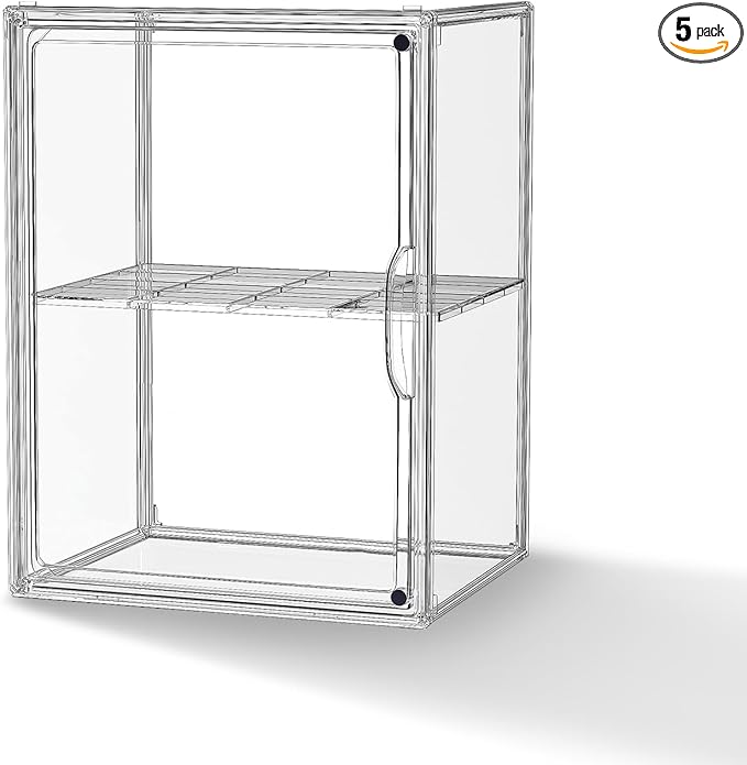 Clear Acrylic Display Case, Super Large Stackable Storage Bins Magnetic Attraction Lids, Acrylic Box with Compartment Divider for Collectibles, Figures, Cosmetic, Purse, Handbag, Wallet, 1 Pack by HOYOJA