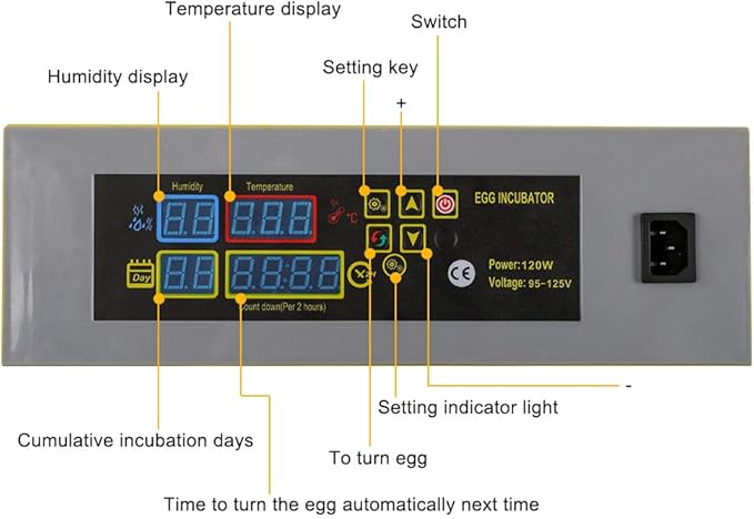 96 Egg Incubator, Efficient Incubator Hatching Eggs, with Automatic Egg Turner, Temperature Control & Humidity Display, Fahrenheit, LED Panel Display - Image 6