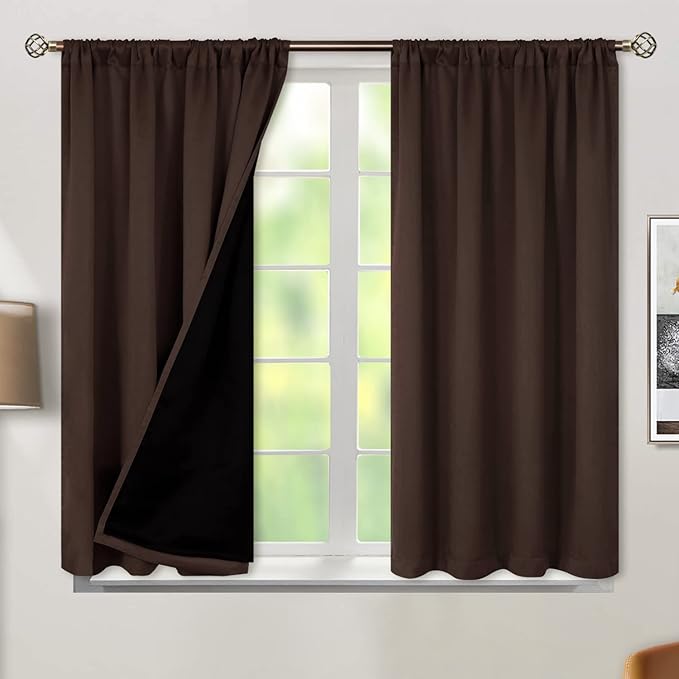 BGment Brown Blackout Curtains for Bedroom with Insulated Liner, Double Layer 100% Black-Out Bedroom Curtains Sun Blocking Window Curtains with Rod Pocket (52 x 45 Inch, Brown, 2 Panels) by BGment