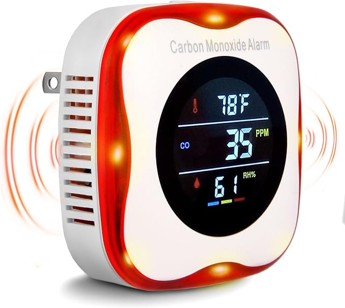 Plug-in Carbon Monoxide Detector with Real-time CO Display and Temperature and Humidity Monitor, Suitable for Home, RV, Apartment, Indoor air Safety Plug-in CO Compact Alarm by Vzmcov