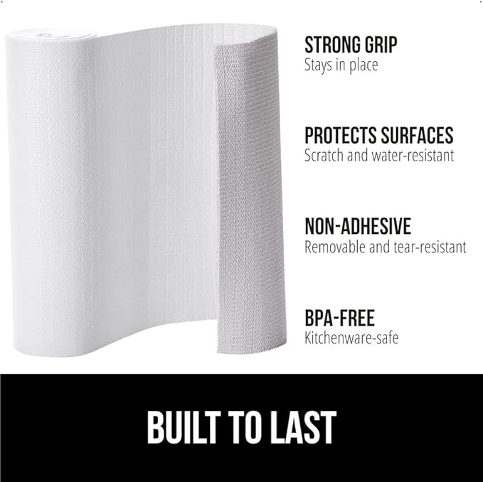 GORILLA GRIP DripGuard Shelf Liner, Non-Adhesive Drawer and Kitchen Cabinet Protector, Strong Grip Slip Resistant Underside, Smooth Surface Liners for Cabinets, Bathroom Closets, 17.5x240 Inch, White - Image 2