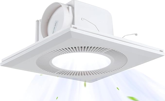 Bathroom Exhaust Fan with Light DC Energy-Saving Bathroom Ventilation Fan, Ceiling Mount Vent Fan with LED Light 6000K for Home/Bath/Office (white) by yeler