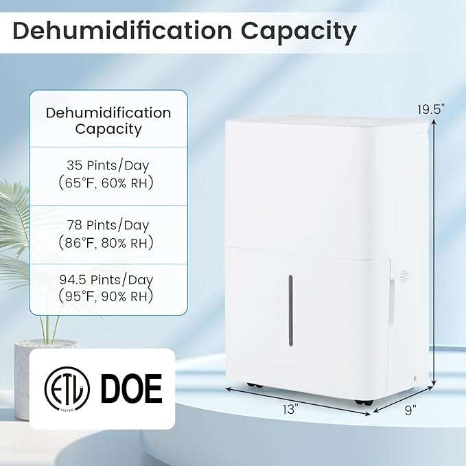 DORTALA 94.5 Pints Dehumidifier for 6000 Sq.Ft Large Rooms, Basement, Bathroom, Home Dehumidifier with Drain Hose, 2 Modes, 24H Timer, 1.4 Gal Water Tank, Auto Defrost, White - Image 7