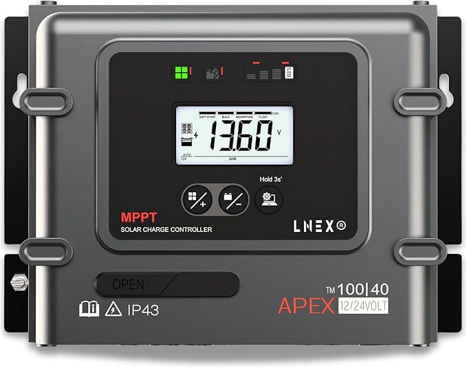 MPPT Solar Charge Controller 40A, 12V 24V Solar Panel Regulator with Temp Sensor for LiFePO4,AGM, Gel, Flooded and Lithium Battery by LNEX