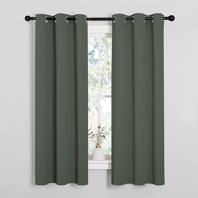 NICETOWN Thermal Insulated Curtains Blackout Draperies, Window Treatment Solid Grommet Room Darkening Drape Panels for Bedroom (Dark Mallard, Set of 2 Panels, 34 by 63 inches Long) by NICETOWN