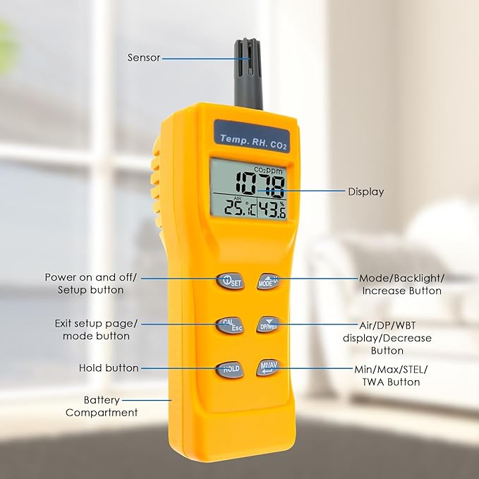 CO2 Meter Portable CO2 Detector Digital CO2 Monitor with Alarm Function Carbon Dioxide Temperature and Humidity Meter, NDIR CO2 Sensor Indoor Air Quality Monitor for Home Office Grow Room - Image 8