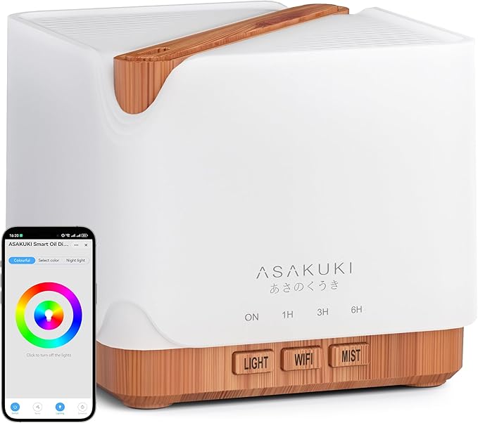 ASAKUKI Smart WiFi Essential Oil Diffuser, Large 700 ml Cool Mist Humidifier, Easy Connect with Alexa and Google Home, Phone App & Voice Control, Customized Schedule Timers and LED Light by ASAKUKI