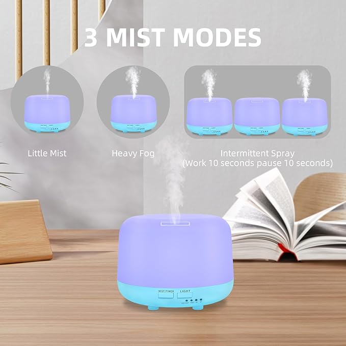 300ML Air Diffuser for Essential Oils, Ultrasonic Aromatherapy Diffuser, Remote Control Aroma Diffuser Humidfer, 7Color Changing LED Light,Auto-Off, Timer for Home, Bedroom, Office, Kids. - Image 3