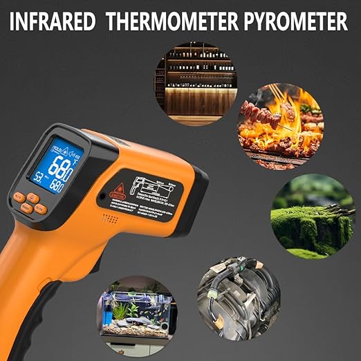 Infrared Thermometer Gun for Cooking, Non Contact Thermometers Laser Temperature Guns with K-Type Probe, 12:1 Dual-Mode Temp Gun (-58°F to 1472°F), Pizza Oven, BBQ, Home Repairs, HVAC - Image 4