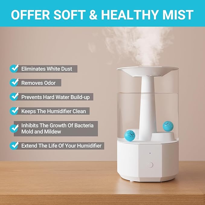 Humidifier Cleaner – Fight Mold and Bacteria with Humidifier Cleaning Ball, Prevents Hard Water Build-Up, Eliminates White Dust, Removes Odor, For All humidifiers, Fish Tank（Upgraded） - Image 2