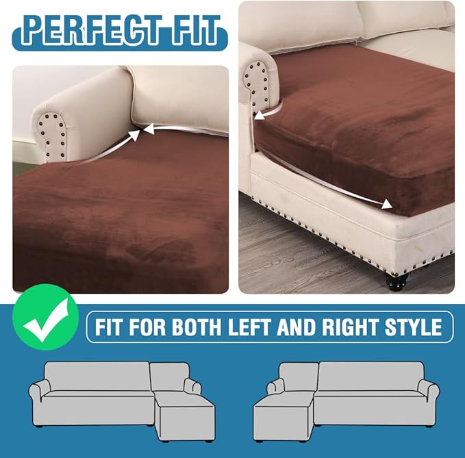 H.VERSAILTEX Velvet Stretch Individual Chaise Cover Sectional Couch Covers for L Shaped Sofa Both Left/Right Furniture Protector Seat Cushion Sofa Cover (1 Piece Chaise Cover, Burnt Brick) - Image 5