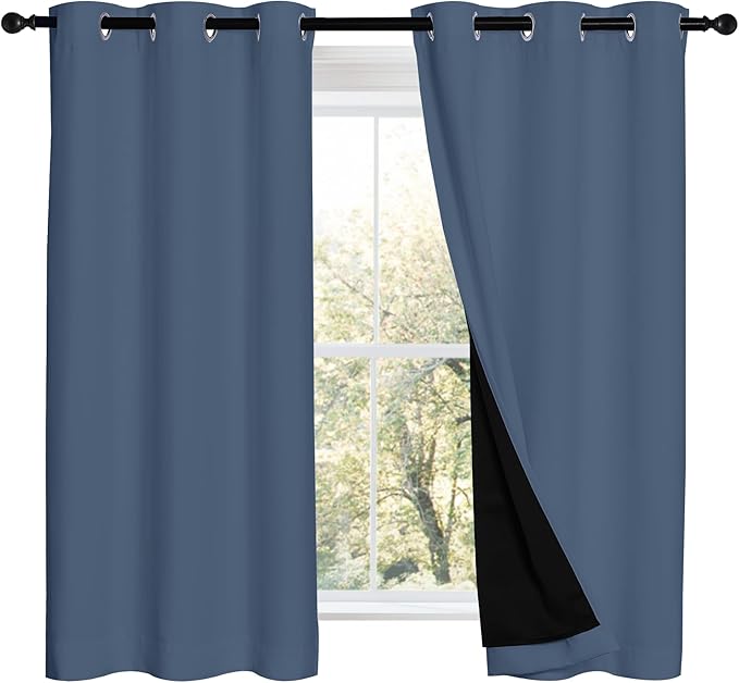 NICETOWN Stone Blue 100% Blackout Curtains 2 Panels Set Burg, Thermal Insulated Full Blackout 2-Layer Lined Drapes, Energy Efficiency Window Draperies for Boy's Room (42-inch W by 54-inch L) by NICETOWN