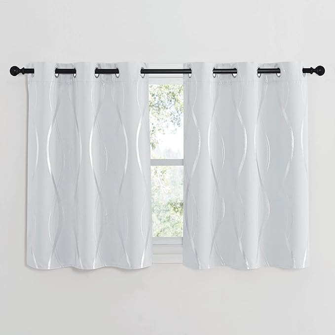 NICETOWN Greyish White Room Darkening Curtain Panels for Cafe and Kitchen, 42 by 40, Window Treatment Thermal Insulated Grommet Window Drapes for Bedroom, 2 Pieces - Image 2