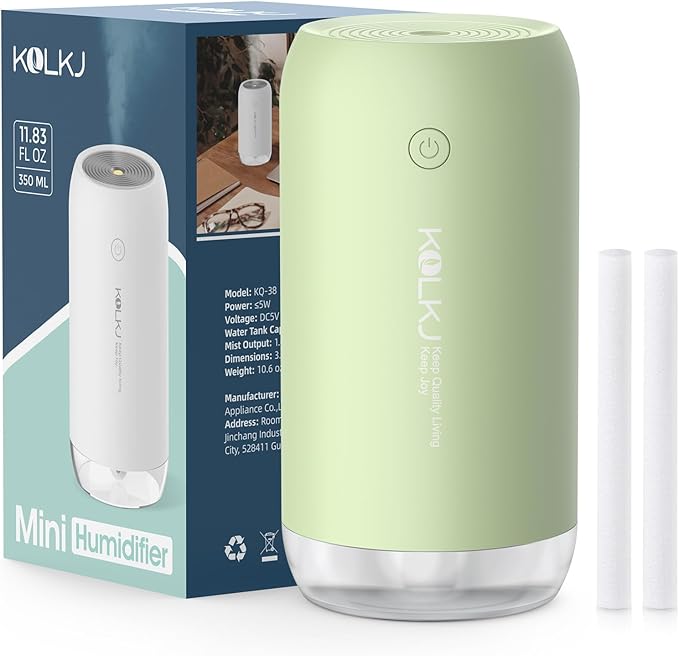 Portable Mini Humidifier, KQLKJ 350ml Small Cool Mist Humidifiers, USB Personal Desktop Humidifier for Bedroom Car Office Travel with Auto Shut-Off & 2 Mist Modes (Green) - Image 2