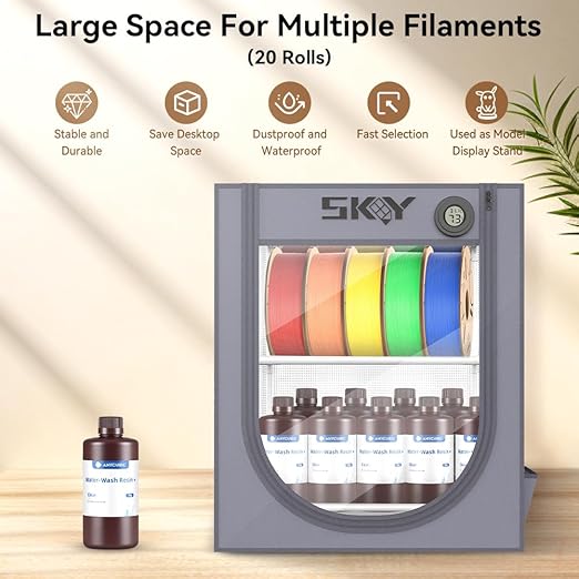 3D Printer Filament Storage Box with Thermo-Hygrometer - 2 Tiers Metal Filament Storage Rack with Cloth Cover,- 3D Filament Holder for Home, Office Workshop, Studio 20 Rolls - Grey - Image 2