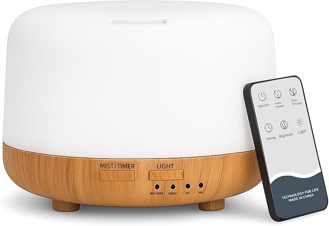 Aromatherapy Essential Oil Home Diffuser with Remote Control, 300ML Large Room Cool Mist Air Humidifier, 8 Hours Quiet Operation, Timer, 7 Colors LED Night Night，Suitable Home,Yoga. by SPLITSKY