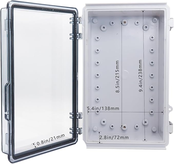 Waterproof Outdoor Electrical Box Junction Box Weatherproof IP67 ABS Plastic Enclosure Switch Router Project Box with Mounting Plate with Wall Bracket 2 Cable Glands Clear 10.23" x 6.3" x 3.94" - Image 4