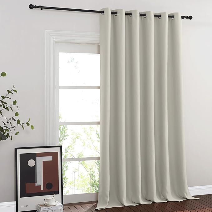 NICETOWN Blackout Curtains for Sliding Glass Door Room Divider Noise Reduce Curtain Panel Portable Window Screen Sliding Partition, W100 x L102 inches, 1 Panel, Natural by NICETOWN