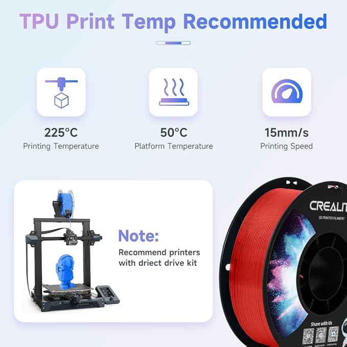 Official Creality TPU Filament, Flexible 3D Printer Filament 1.75mm, 95A Shore High Hardness & Resilience, Dimensional Accuracy +/- 0.03 mm for Most FDM 3D Printers - Image 4