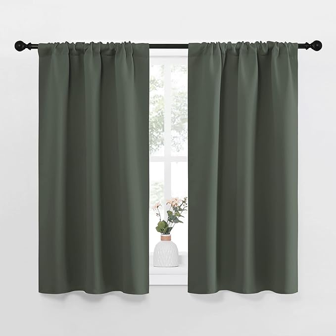 NICETOWN Bedroom Curtains Blackout Draperies - All Season Thermal Insulated Solid Rod Pocket Top Blackout Curtains/Drapes for Kid's Room (Dark Mallard, 1 Pair, 34 x 40 Inch) by NICETOWN