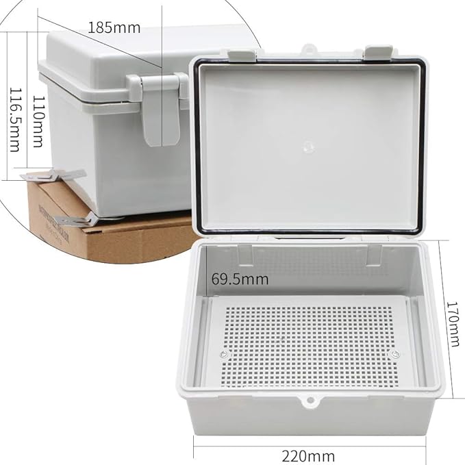 MAKERELE Small Junction Box Outdoor Electrical Watertight Plastic Includes Internal Mounting Panel 8.6" 6.7" 4.3" (220170110mm) Electronic Waterproof Case with 2 NPT 1/2” Glands and Wall Bracket - Image 2