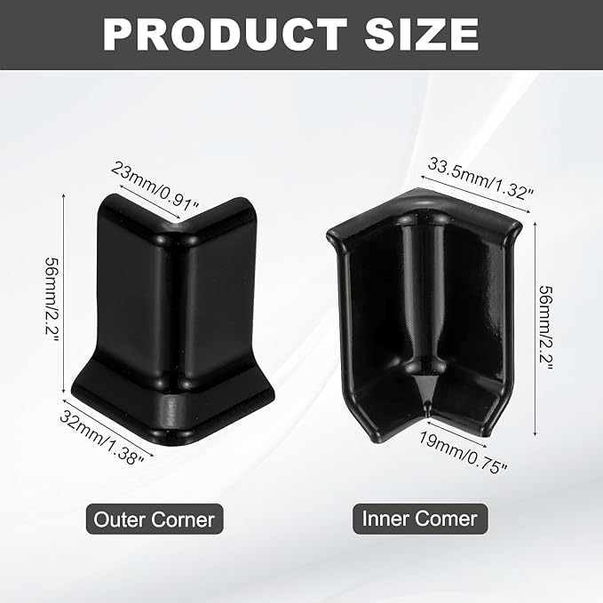 uxcell Self Adhesive Baseboard Corner Blocks, 2.2 Inch Wall Edge Corner Protector 2 Inside + 2 Outside Corners-Connector for Wall Floor Furniture Edge(Black) - Image 2