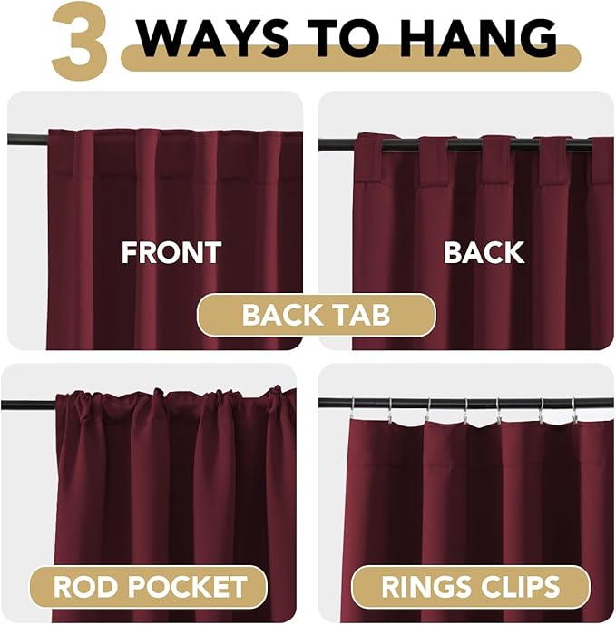 H.VERSAILTEX Christmas Blackout Curtains Thermal Insulated Window Treatment Panels Blackout Drapes for Living Room Back Tab/Rod Pocket Bedroom Draperies, 52 x 96 Inch, Burgundy Red, 2 Panels - Image 4