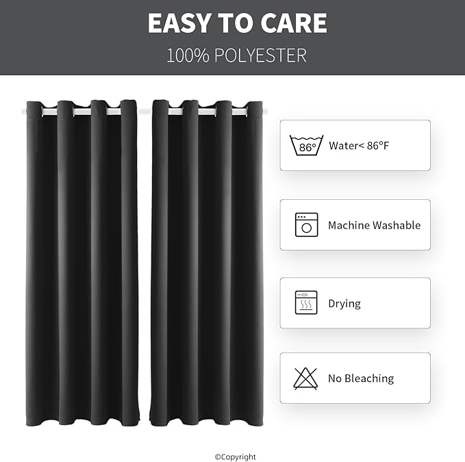 Waterproof Outdoor Curtain W52 x L63 - Grommet Top Sunlight Blocking Window Treatment Drapes Blackout Curtains for Home Bedroom Living Room Outdoor Patio Porch Pergola (Dark Gray, 2 Panels) - Image 7