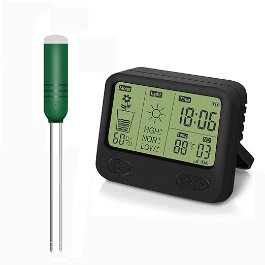 4-in-1 Wireless Soil Moisture Meter/Thermometer/Sunlight/Time,PH Paper, Waterproof Plant Moisture Sensor Meter with Digital LCD Display for Garden, Lawn and Indoor Plants by Kithouse