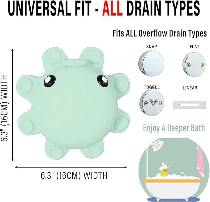 Bathtub Overflow Drain Cover Tub - Silicone Bathroom Overflow Drain Cover, Bath Tub Overflow Cover, Bathroom Spa Accessories, Adds Inches of Water for Deeper&Warmer Bath，Aqua Green - Image 3