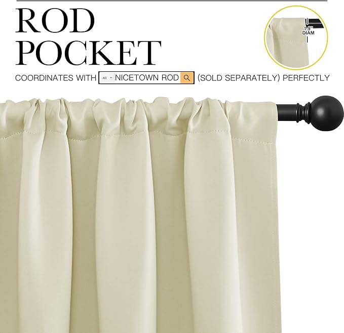 NICETOWN Blackout Curtains for Living Curtains, Window Treatment Thermal Insulated Solid Room Darkening Drape Panels for Patio Sliding Glass Door (Beige, Set of 2, 42 inches Width by 84 inches Length) - Image 3