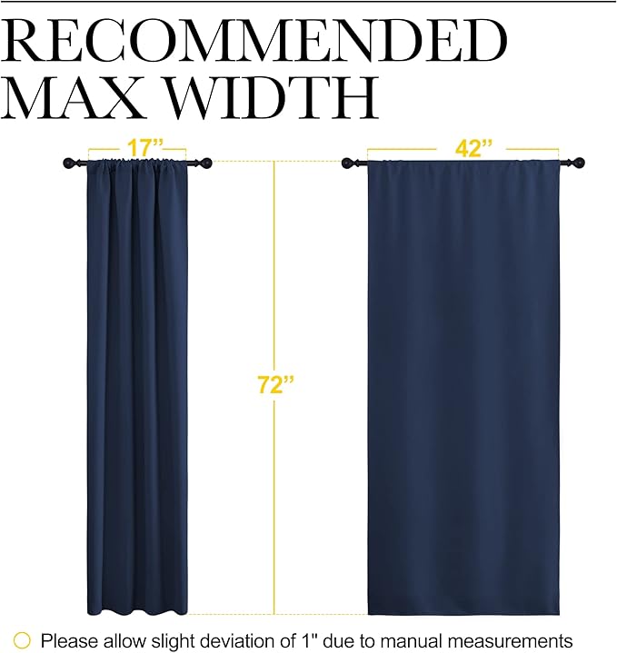 NICETOWN Navy Blue Blackout Curtains for Living Room - Triple Weave Home Decoration Thermal Insulated Solid Rod Pocket Blackout Drapes for Bedroom(Set of 2, 42 x 72 Inch) - Image 7
