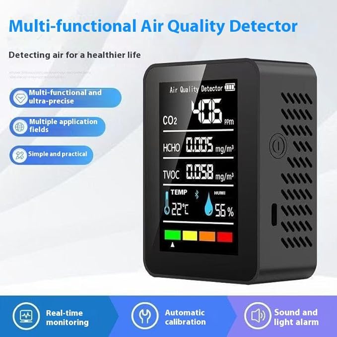 5 in 1 Air Quality Monitor CO2 Meter Carbon Dioxide Detector CO2 CO TVOC HCHO PM2.5 PM1.0 PM10 Temperature Humidity Detection - Image 2