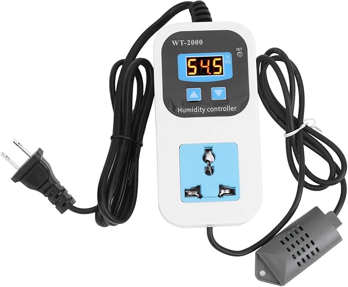 Fafeicy WT2000 Digital Humidity Controller for Humidifier Dehumidifier, 0-99% RH Range, 110-220V, ABS Material, 10A Capacity, US Plug by Fafeicy