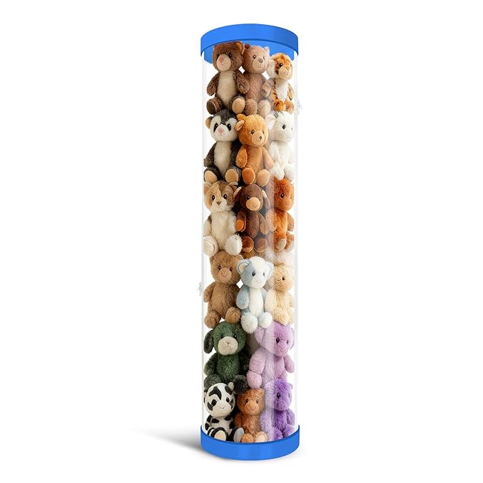 Stuffed Animal Storage Tube, 47x11 Inch Large Capacity Toy Storage Organizer with Zipper - Easy Assembly & Space Saving for Plush Toys, Ideal for Playrooms Living Rooms Bedrooms Blue by Mocuba