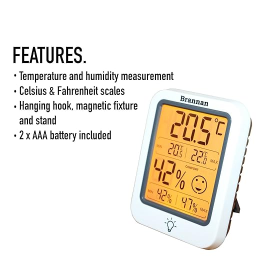 Brannan Digital Room Thermometer Hygrometer Indoor Humidity Meter Accurate Temperature Max Min Recording Backlight LCD Display Monitor Home Office Baby Room Nursery Greenhouse - Image 5