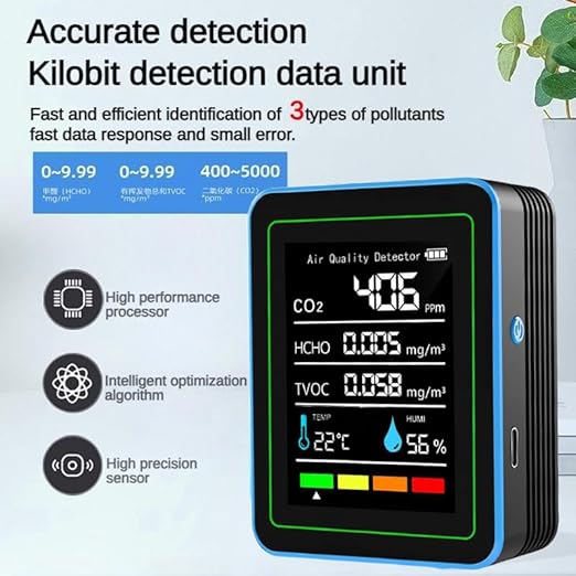 5-in-1 Professional Indoor Air Quality Monitor Indoor Portable CO2 Monitor | Temperature | Formaldehyde Detector | Humidity TVOC | Air Quality Tester - for Home Cars Plants and Pets So On - Image 3
