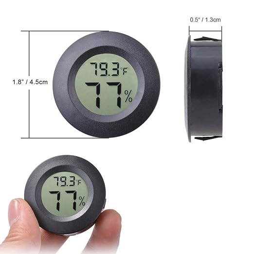 2-Pack Mini Hygrometer Thermometer Fahrenheit or Celsius Meter Digital LCD Monitor Indoor Room Round Humidity Temperature Gauge for 3D Printers Guitar Case Greenhouse Babyroom Reptile Incubator - Image 2