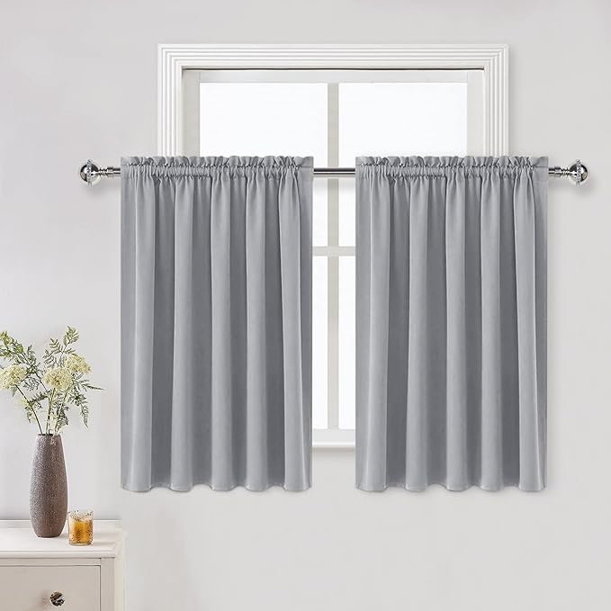 DWCN Silver Grey Short Blackout Curtains for Bedroom, Thermal Insulated Energy Saving Room Darkening Curtains for Living Room (W60 x L36 inch, Set of 2 Panels, Top of Rod Pocket) by DWCN