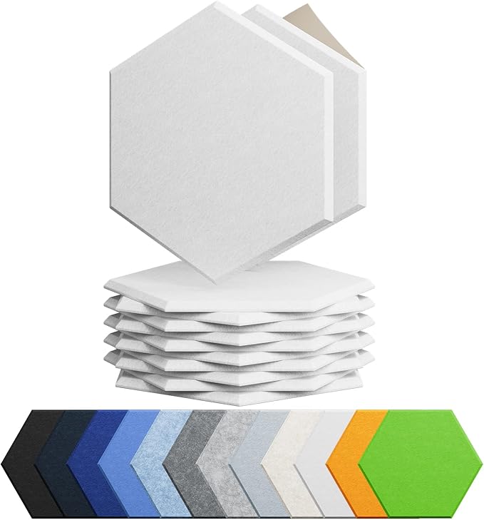 12 Pack Acoustic Panels Self Adhesive Sound Proof Foam, High Density Sound Acoustic Foam Panel, 12X10.23X0.4 Inch Hexagon Wall Panels in Home,Office,Reccording Room,Studio(Snow White) by Amantech