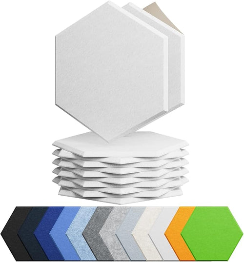12 Pack Acoustic Panels Self Adhesive Sound Proof Foam, High Density Sound Acoustic Foam Panel, 12X10.23X0.4 Inch Hexagon Wall Panels in Home,Office,Reccording Room,Studio(Snow White) by Amantech