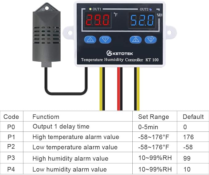 KETOTEK Temperature Humidity Controller Digital Thermostat Module 120V, Heating Cooling Humidification and dehumidification Control 110V 10A, Fahrenheit Display - Image 4