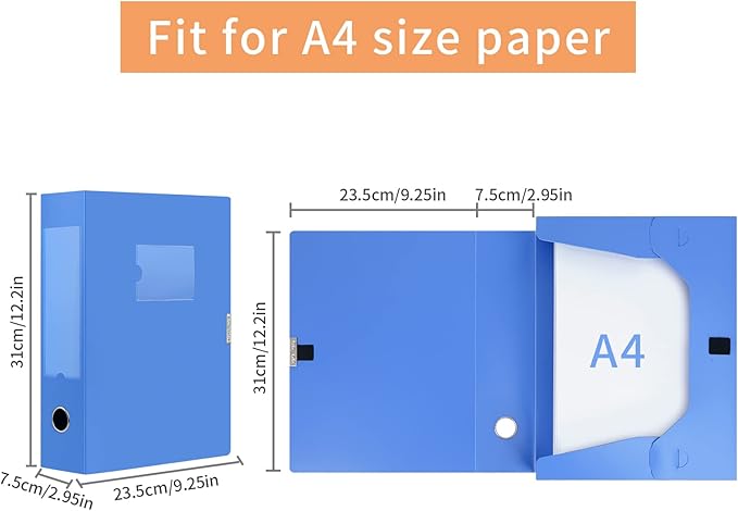 HUA JIE A4 Storage File Boxes Plastic Archives Cases with Lid, File Folder Organizer Document Filing Box for office,31×7.5×23.5 cm, Blue(Pack of 4) - Image 4