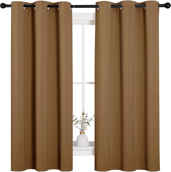 NICETOWN Sleek Blackout Curtains 63 inches Length for Small Windows, Noise Reducing and Block Draft Panels for Door Doorway Laundry Office Luxury Decor Theme (2 Panels, Gold Brown, W42 x L63 -Inch) - Image 2