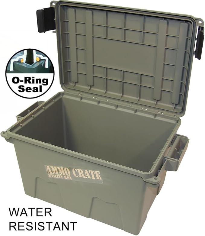 MTM ACR7-18 Ammo Crate Utility Box, Ammo, survival or hunting gear storage, O-Ring seal for water resistant dry storage, Double padlock tabbed for security, Carries 65lbs of gear, Army Green - Image 2