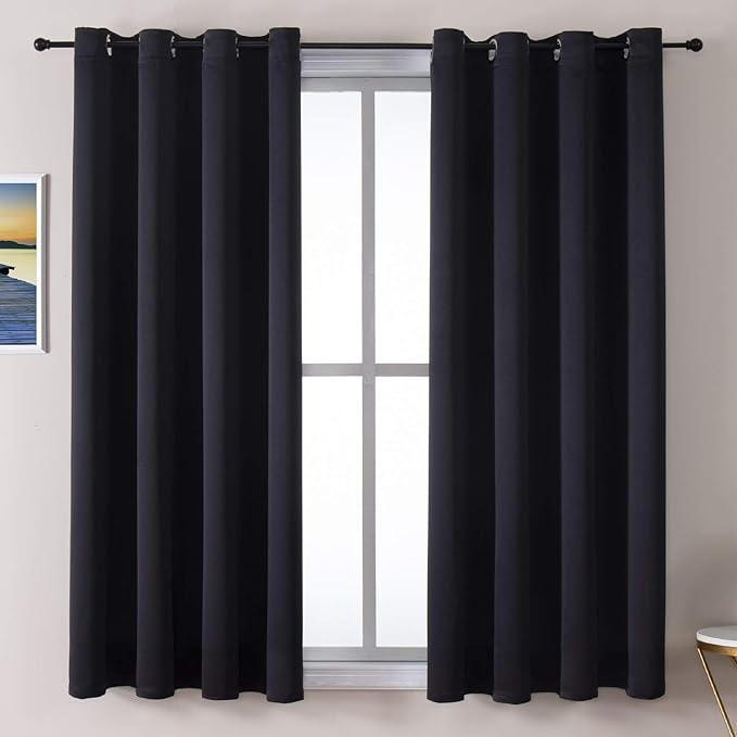 ChrisDowa Grommet Blackout Curtains for Bedroom and Living Room - 2 Panels Set Thermal Insulated Room Darkening Curtains (Black, 52 x 63 Inch) by ChrisDowa