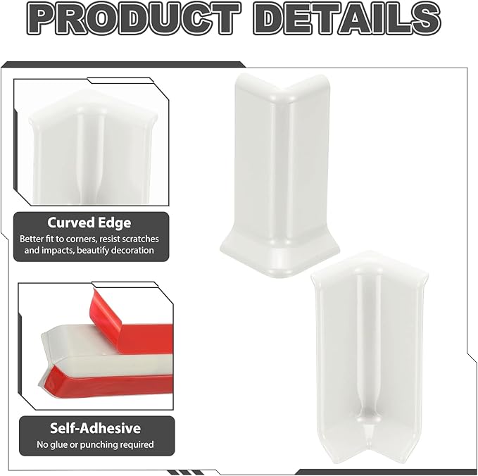 uxcell Self Adhesive Baseboard Corner Blocks, 3.23 Inch Wall Edge Corner Protector 3 Inside + 3 Outside Corners-Connector for Wall Floor Furniture Edge(White) - Image 4