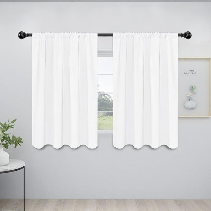 Easy-Going Rod Pocket Blackout Curtains for Bedroom, Room Darkening Window Curtains for Living Room, Thermal Insulated Noise Reduction Solid Window Drapes, 2 Panels(42x45 in, White) by Easy-Going